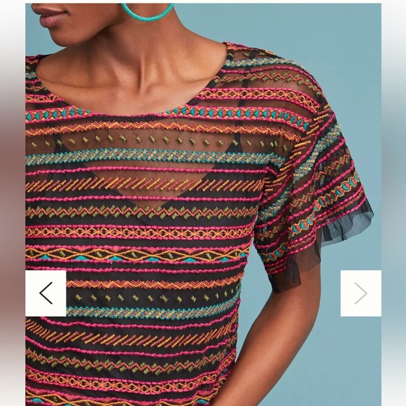 Anthropologie Meave women’s Naples Embroidered Mesh Blouse multicolor size S - Picture 7 of 12
